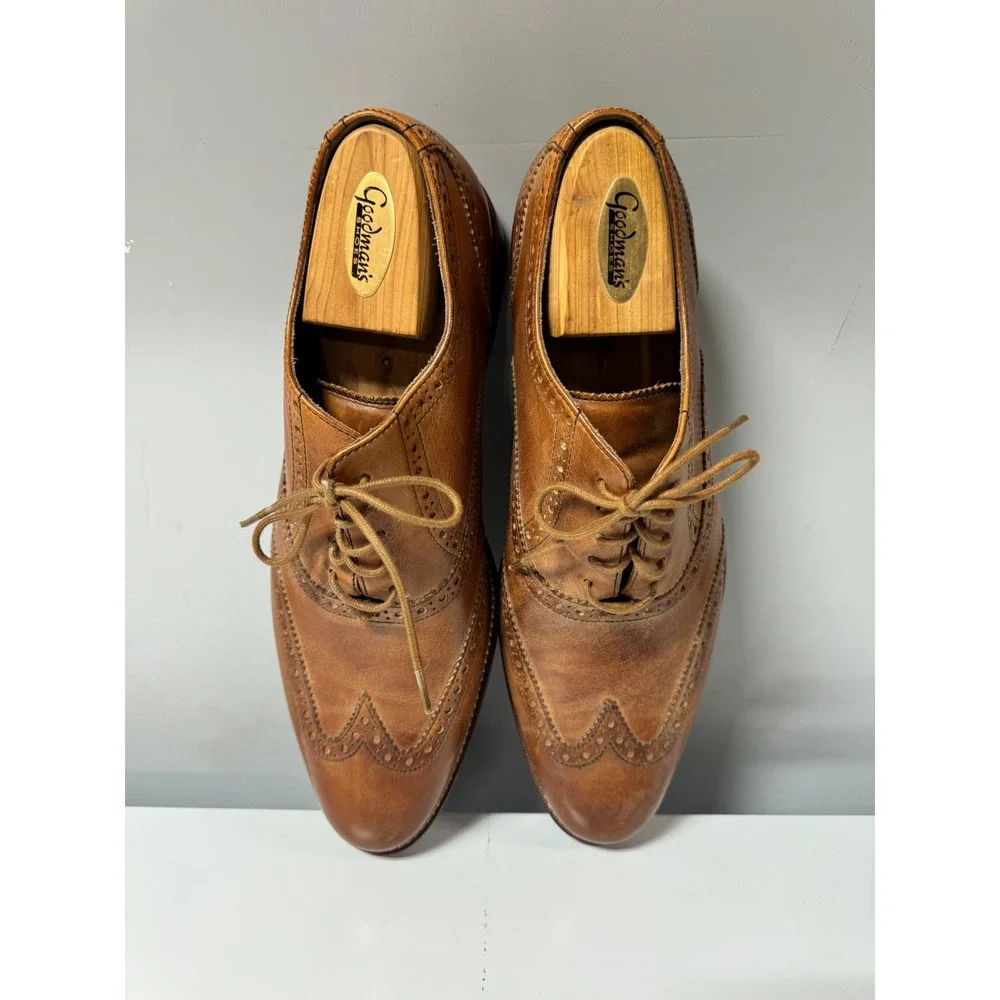 Cole Haan Mens British Tan Leather Wingtip Oxford Dress Shoes Nike Air 11.5